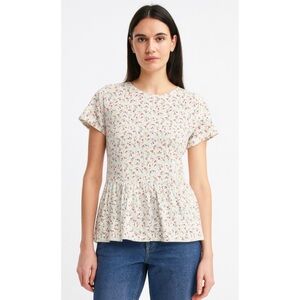 ADRIANNA PAPELL | Micro Floral Print Textured Ruffle Print Sleeve Top Medium Y2K